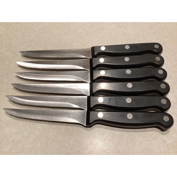 Calphalon Other - Calphalon 6 Piece Steak Knife Set Serrated Stainless Steel Triple Rivet Black